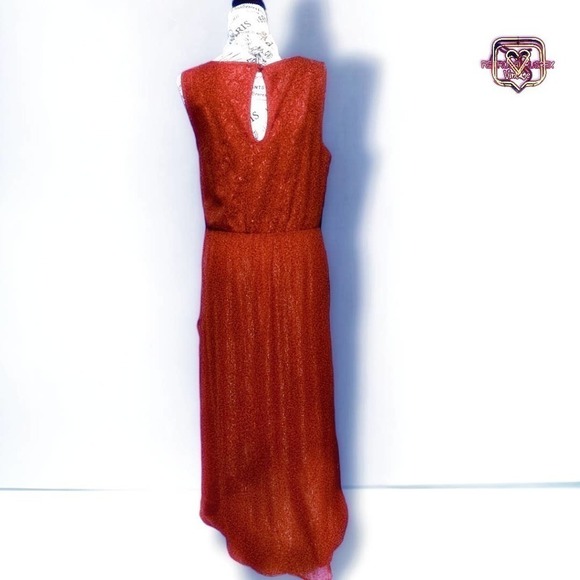 VINTAGE Y2K Metallic Wetlook Red Lace High Low Party Dress, XL - Picture 2 of 9